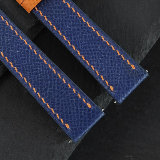 Padded Black Epsom Calfskin Leather Watch Strap – White Stitch