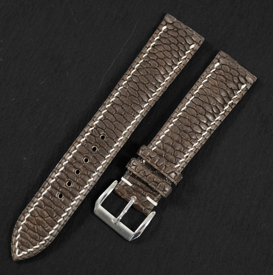 Padded Dark Brown Beaver Tail Leather Watch Strap