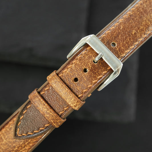 Flat Vintage Brown Patina Leather Watch Strap