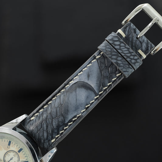 Padded Blue Grey Ostrich Leg Leather Watch Strap