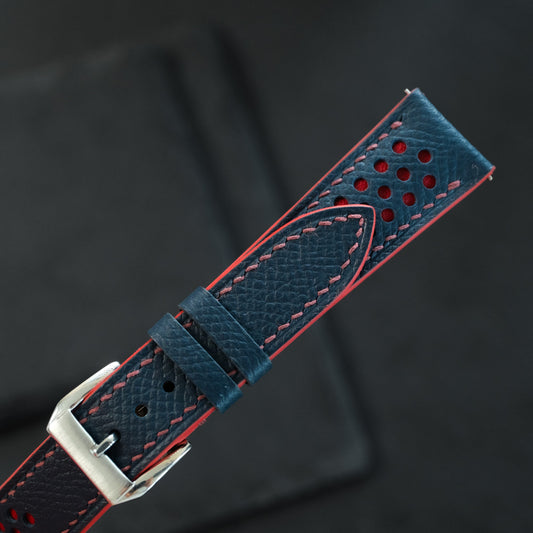 Padded Navy Epsom Calfskin Leather Watch Strap – Cream Stitch