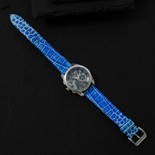 Flat Cobalt Blue Patina Alligator Leather Watch Strap