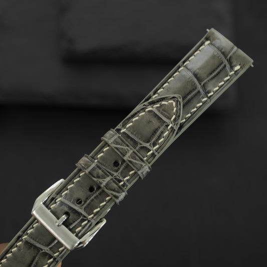 Flat Olive Grey Alligator Leather Watch Strap