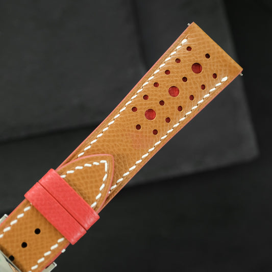Flat Camel Epsom Calfskin Leather Rally Watch Strap
