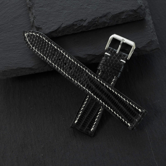 Flat Black Lizard Leather Watch Strap