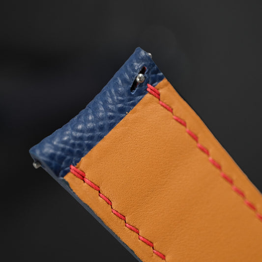 Padded Navy Epsom Leather Rally Watch Strap - Red Racing Holes & Stitch
