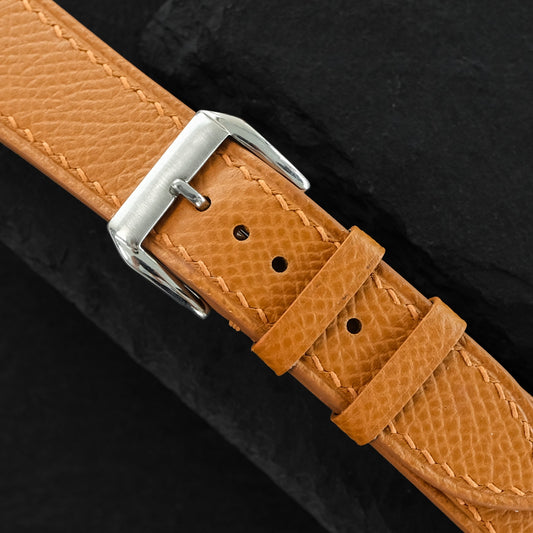 Flat Cognac Brown Epsom Calfskin Leather Watch Strap