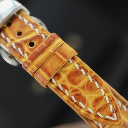 Flat Honey Patina Alligator Leather Watch Strap