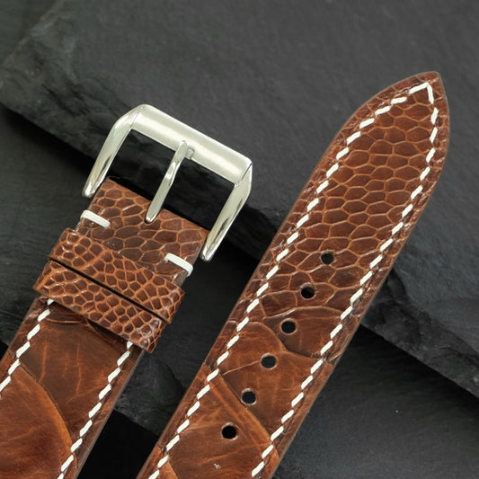 Padded Brown Ostrich Leg Leather Watch Strap