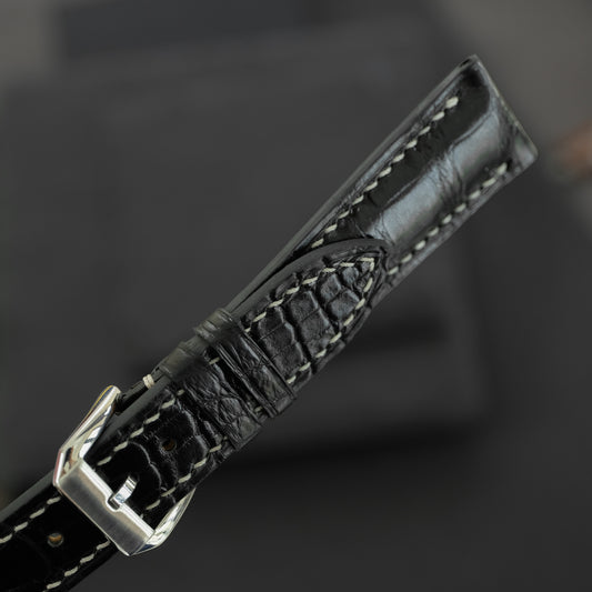 Flat Black Alligator Leather Watch Strap
