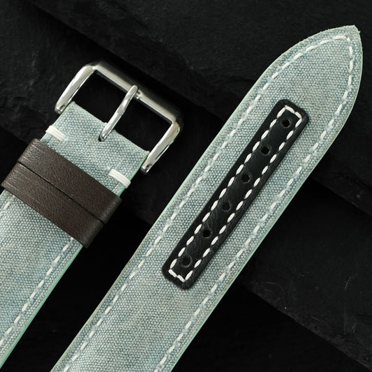 Padded Light Blue Canvas Watch Strap - Black Keeper & Custom Flag