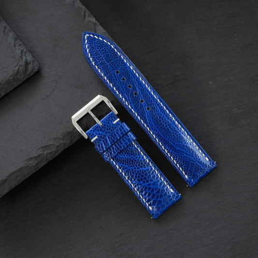 Padded Mint Green Ostrich Leg Leather Watch Strap – White Stitch, Curved End