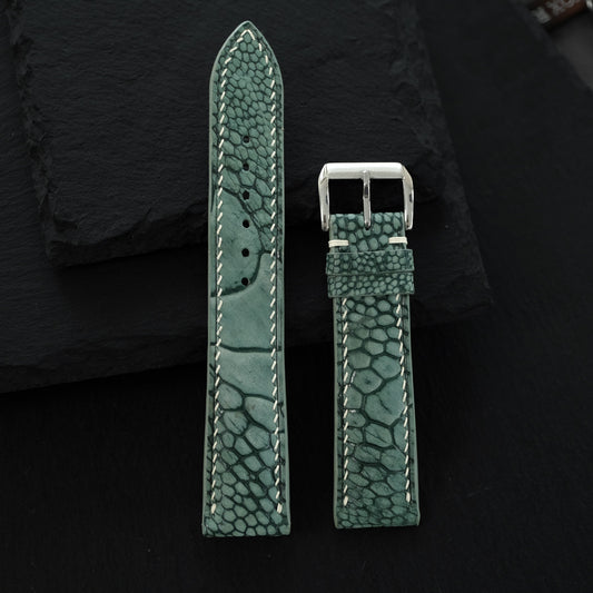 Padded Sage Green Ostrich Leg Leather Watch Strap