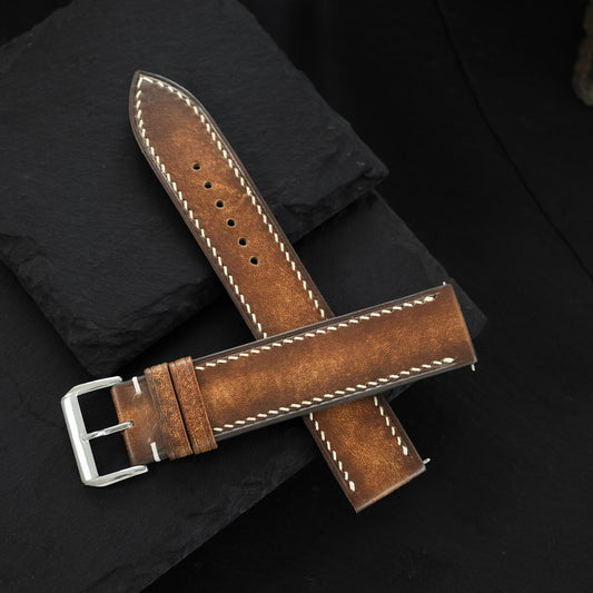 Padded Brown Patina Leather Watch Strap
