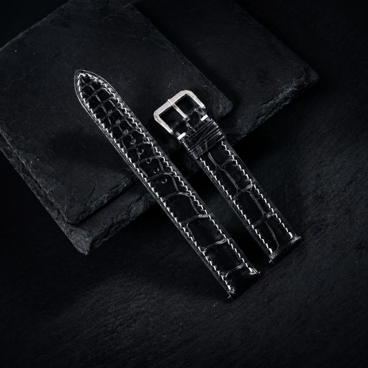 Padded Black Alligator Leather Watch Strap — ảnh 2