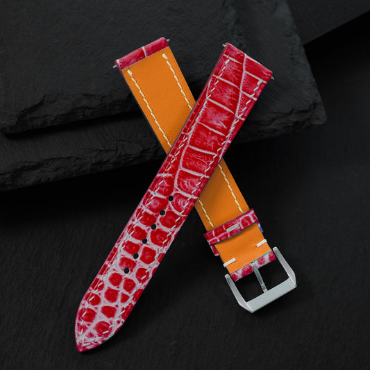 Flat Red Patina Alligator Leather Watch Strap