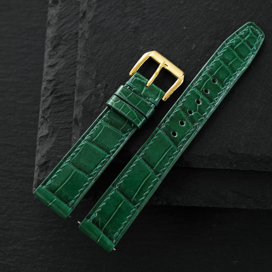 Flat Emerald Green Alligator Leather Watch Strap – Pilot Tip — ảnh 2