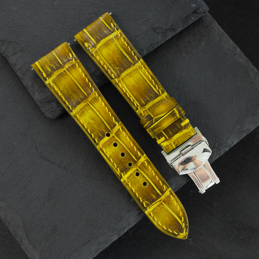Padded Yellow Patina Alligator Leather Watch Strap