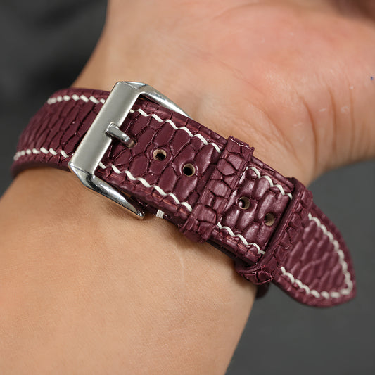 Padded Burgundy Beaver Tail Leather Watch Strap