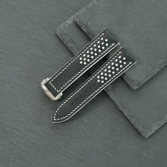 Black Rally Watch Strap - White Stitch