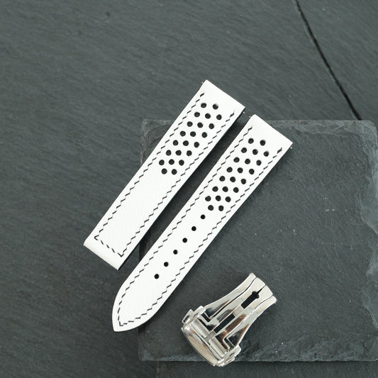 White Rally Watch Strap - Black Stitch