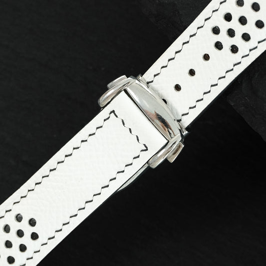 Padded White Epsom Leather Rally Watch Strap - Black Racing Holes & Stitch — ảnh 2