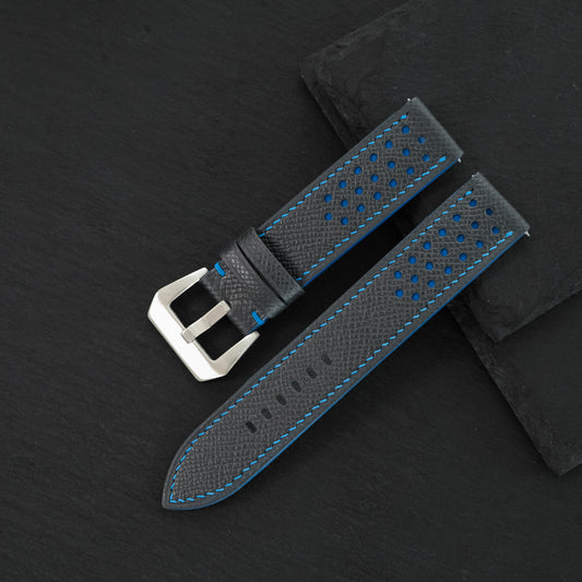 Flat Navy Epsom Leather Rally Watch Strap - Blue Racing Holes & Stitch — ảnh 2
