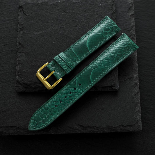 Padded Emerald Green Ostrich Leg Leather Watch Strap — ảnh 2