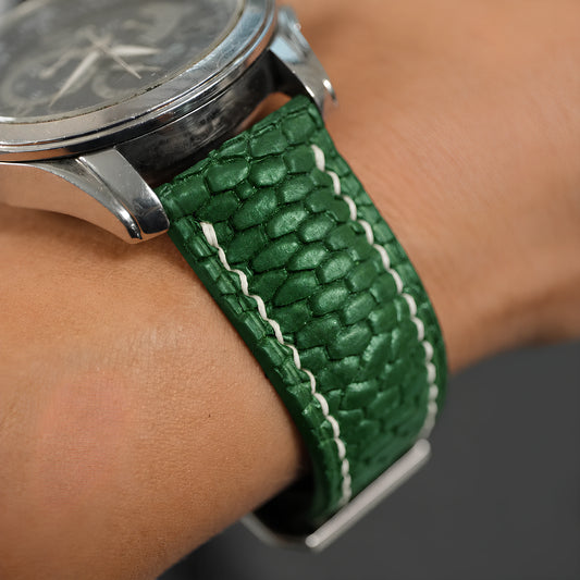 Padded Forest Green Beaver Tail Leather Watch Strap