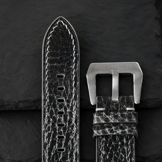 Flat Black Italian Bull Leather Watch Strap