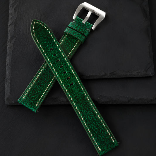 Flat Forest Green Italian Bull Leather Watch Strap