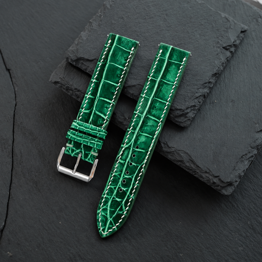 Flat Green Patina Alligator Leather Watch Strap
