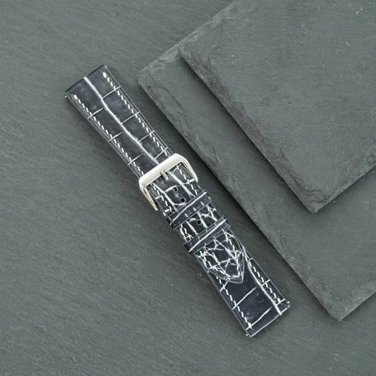 Black Marble Patina Alligator Watch Strap