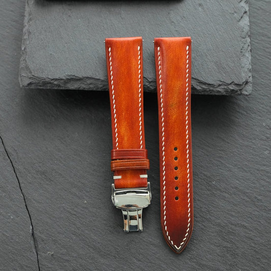 Padded Amber Orange Patina Leather Watch Strap — photo 3
