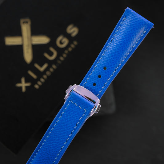 Padded Blue Epsom Calfskin Watch Strap with Deployant Clasp — photo 1
