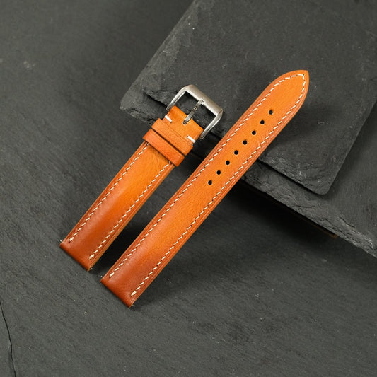 Padded Cognac Brown Patina Leather Watch Strap — photo 6