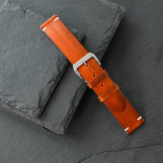 Flat Cognac Hand-Dyed Patina Leather Watch Strap — photo 5