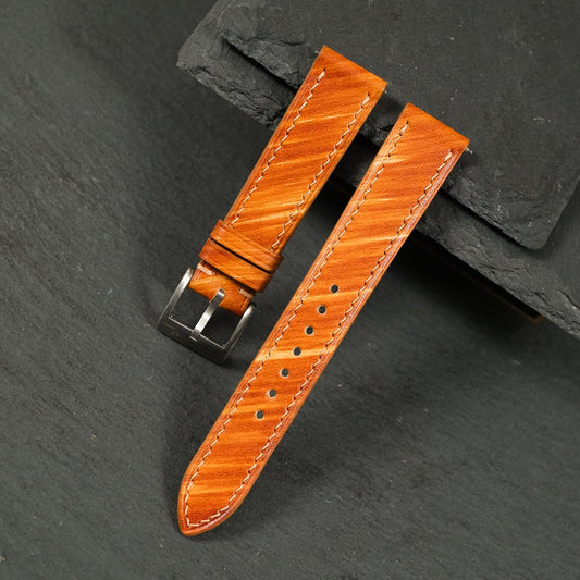 Flat Cognac Wood Grain Patina Leather Watch Strap — photo 6