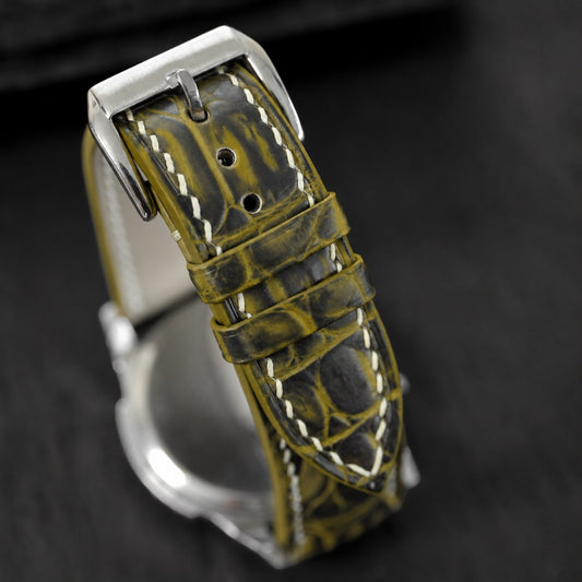Flat Black Olive Patina Alligator Leather Watch Strap