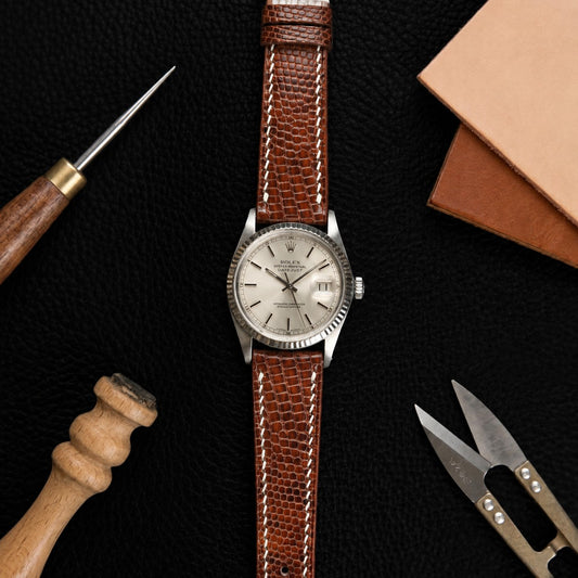 Flat Brown Lizard Leather Watch Strap