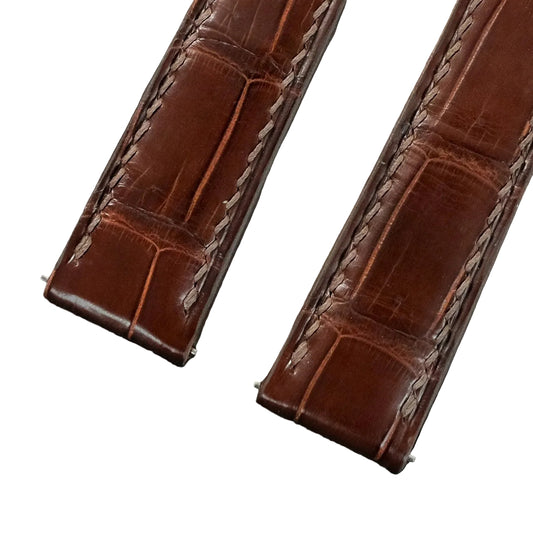 Flat Cognac Brown Alligator Leather Watch Strap