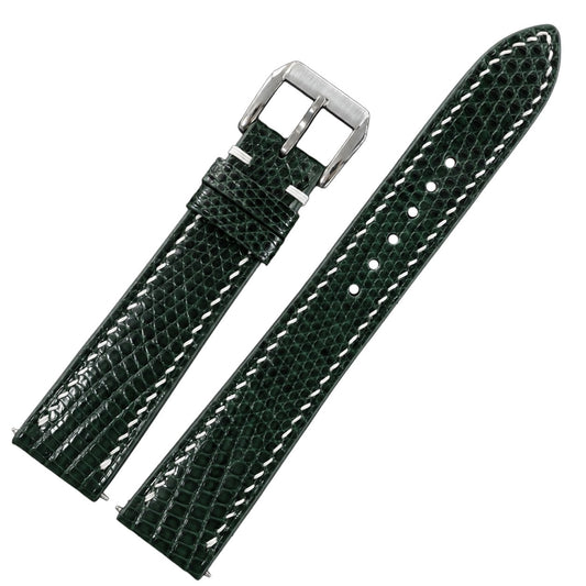 Flat Dark Green Lizard Leather Watch Strap