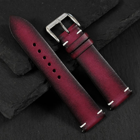 Flat Dark Pink Patina Leather Watch Strap
