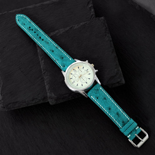 Dusty Teal Quill Ostrich Leather Watch Strap