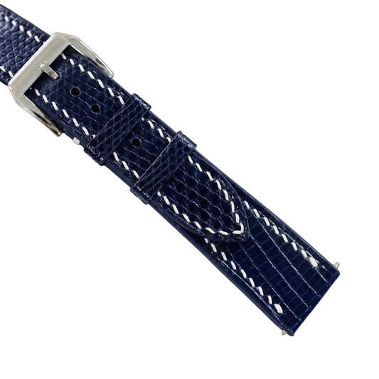 Flat Navy Lizard Leather Watch Strap