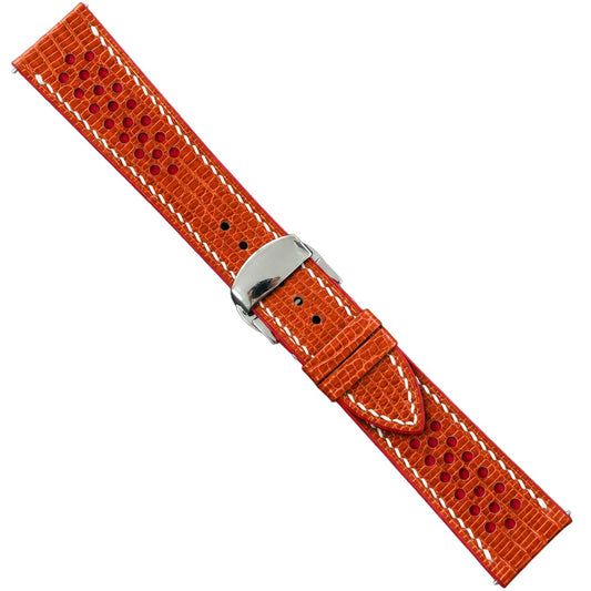 Orange Lizard Leather Rally Watch Strap – Red Racing Holes