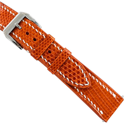 Flat Orange Lizard Leather Watch Strap