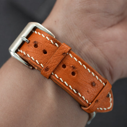 Orange Quill Ostrich Leather Watch Strap