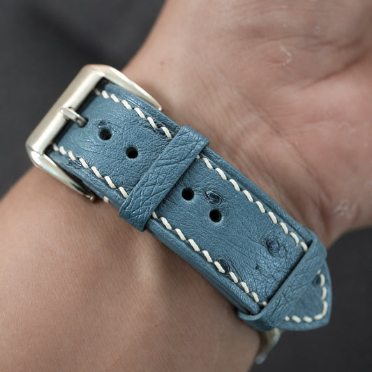 Powder Blue Quill Ostrich Leather Watch Strap