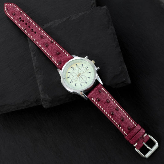 Red Quill Ostrich Leather Watch Strap